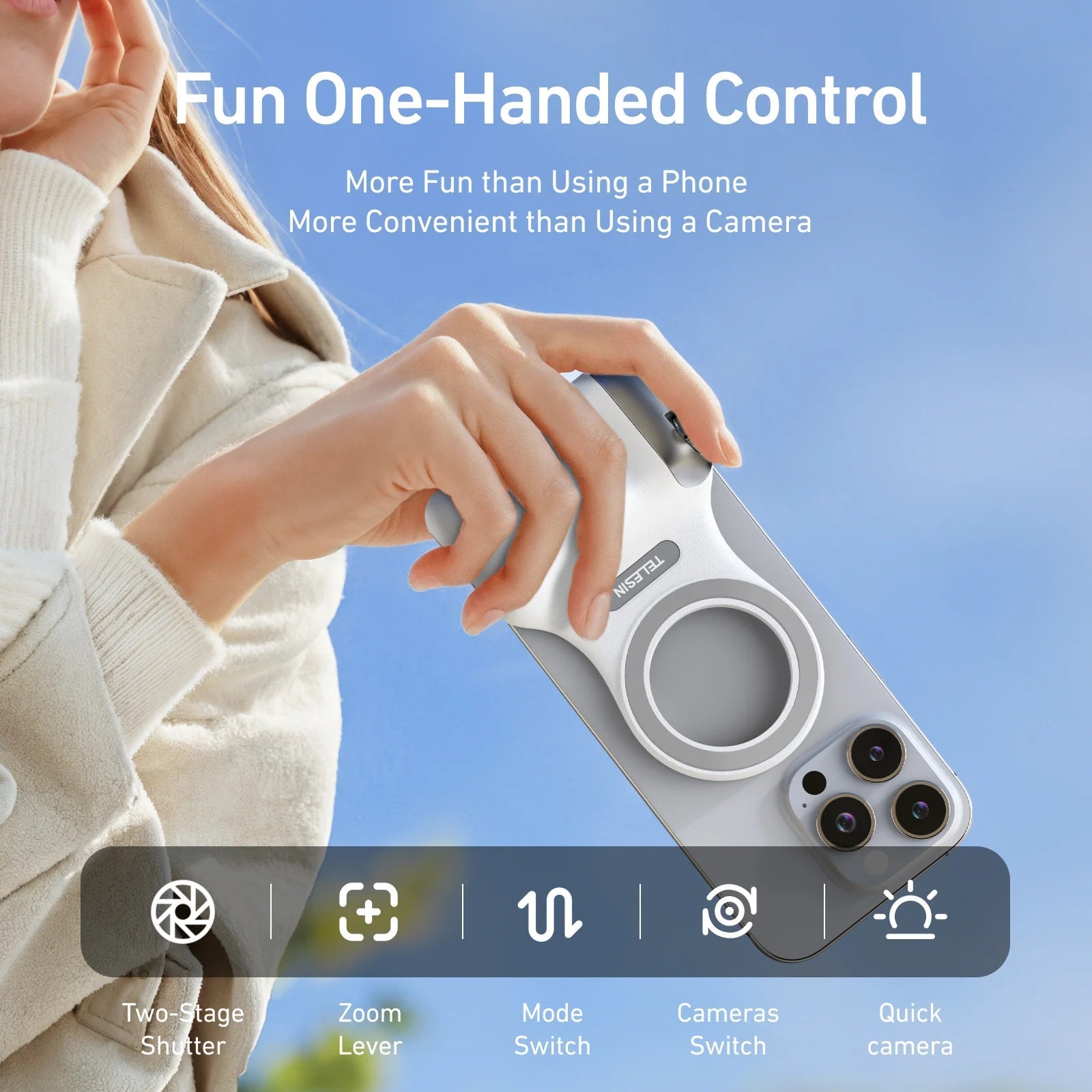 Magnetic Phone Grip with Bluetooth Shutter - Ergonomic Smartphone Camera Handle & Adjustable Stand