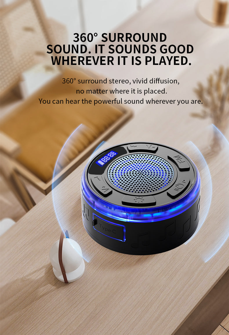 Aquro S3 Ultra – IPX7 Waterproof Shower Speaker with RGB Light & LED Display