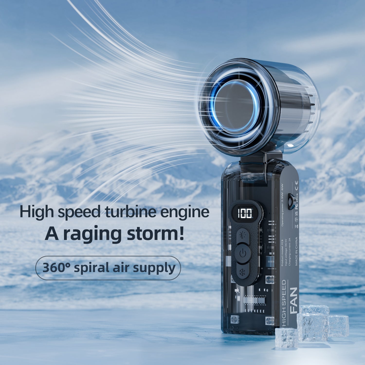 IceRush Turbo – Handheld Fan with Instant Cooling Plate & LED Light