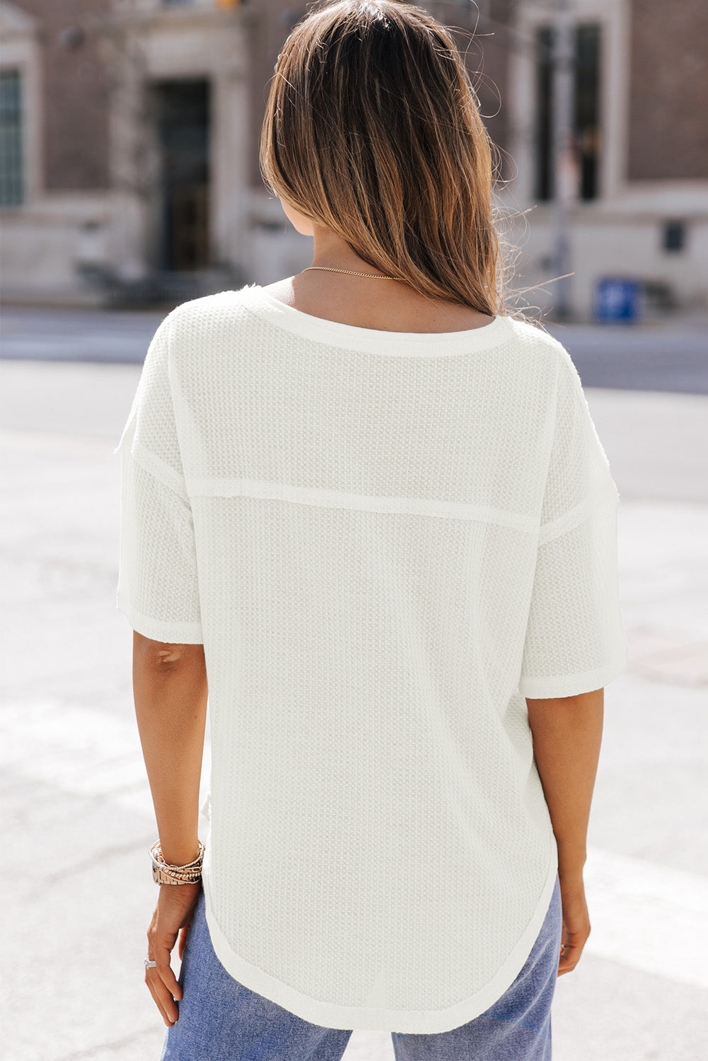 Jennifer Waffle Knit Drop Shoulder Loose Top-0