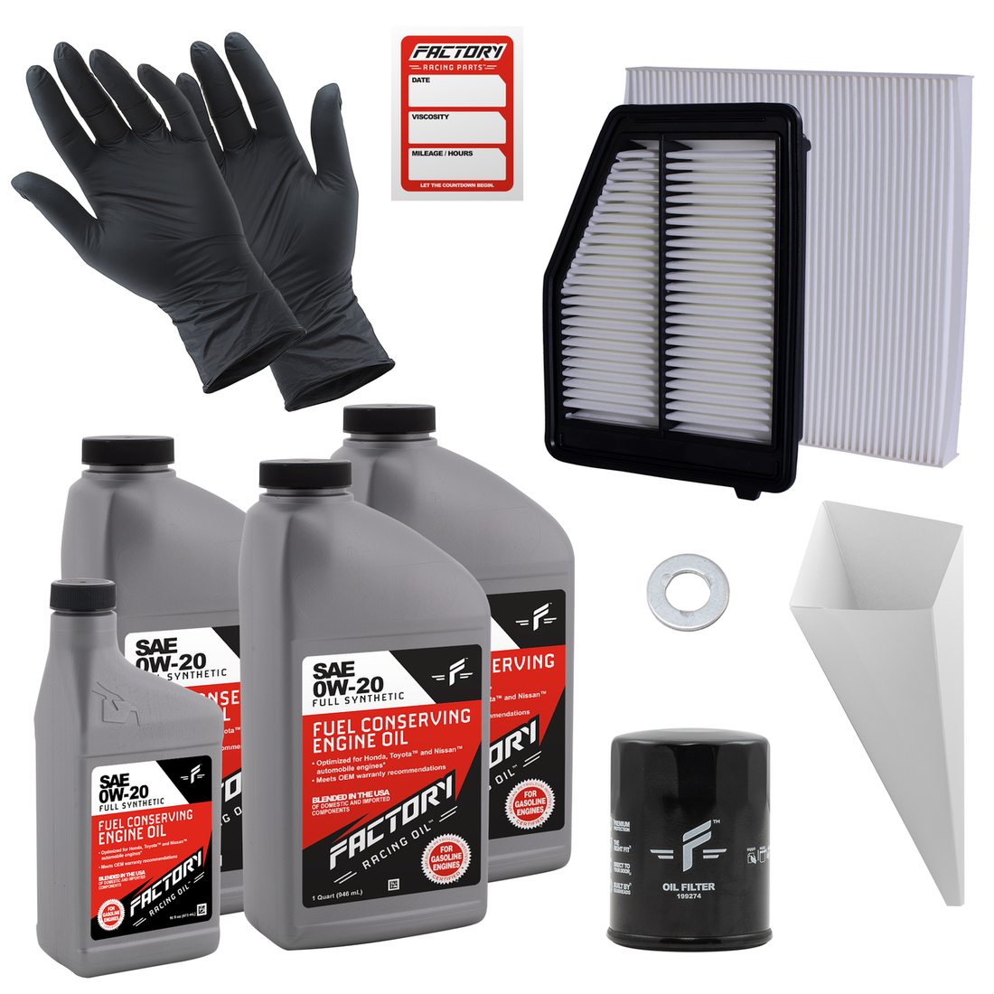 Factory Racing Parts Deluxe Oil Change Kit for Honda Civic 1.8L 2012-2015 0W-20 Full Synthetic - 3.5 Quarts-0