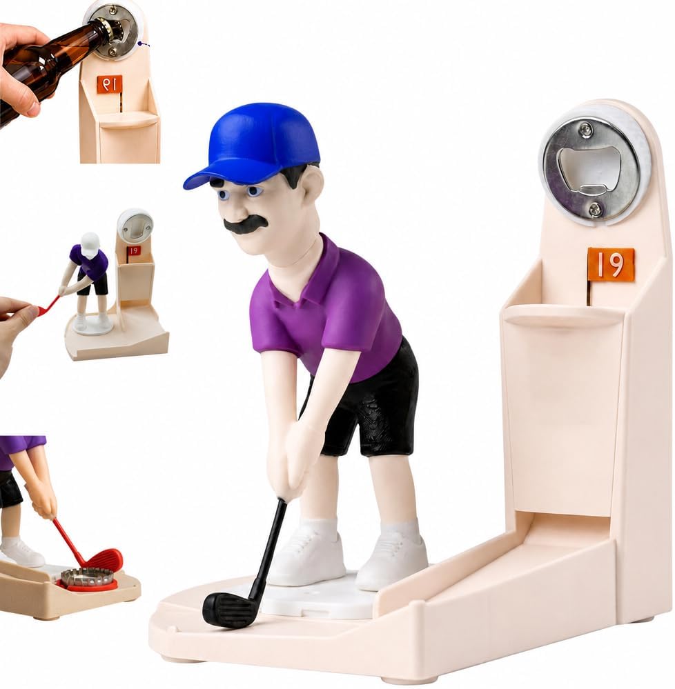 Golfer Bottle Opener with Cap Catcher, Funny Golf Gift for Beer Lovers