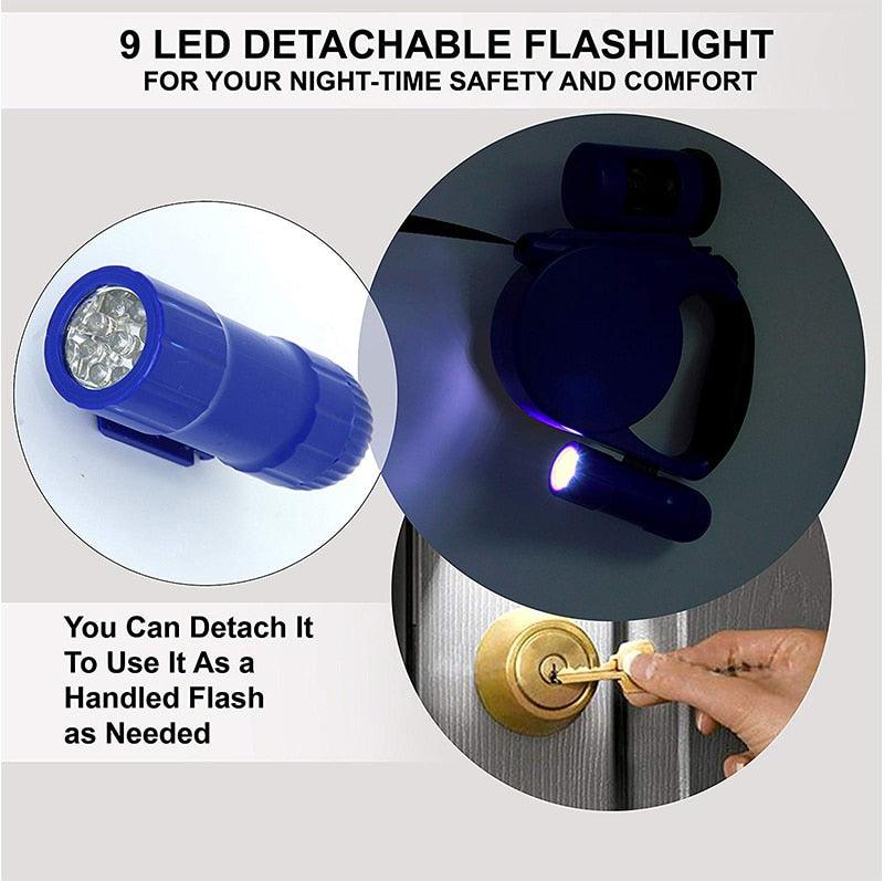 Nightwalk 4.5M Led Light And Waste Bag Dispenser Retractable Dog Leash-0