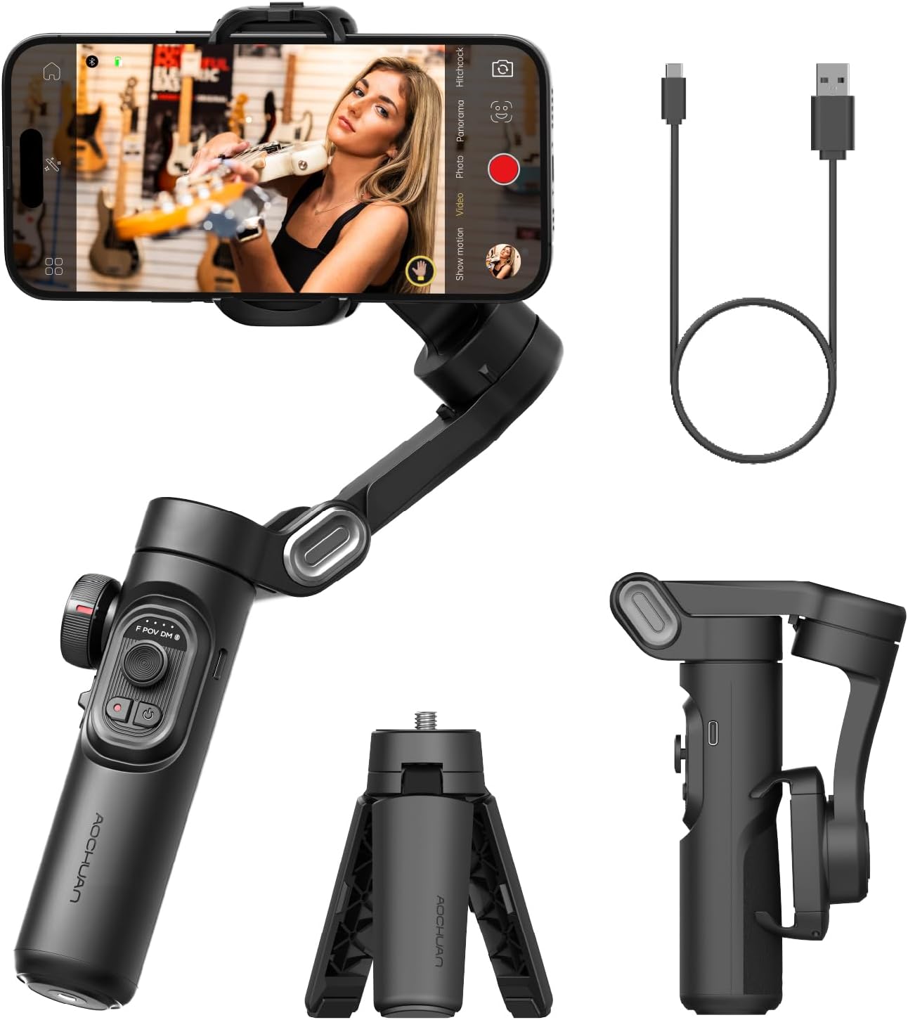 AOCHUAN Smart XE – 3-Axis Foldable Smartphone Gimbal with Gesture Control, Joystick, and AI Face Tracking