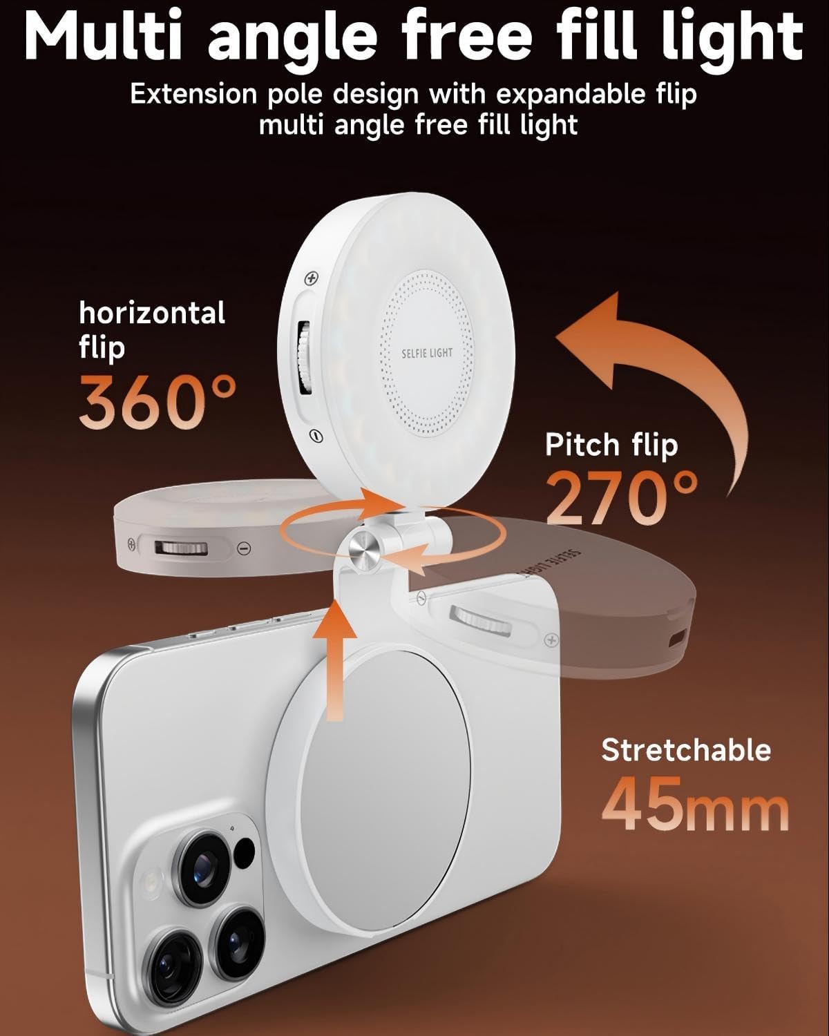 SnapLite Pro – CRI 95+ Magnetic 3-in-1 Selfie Light with Mirror
