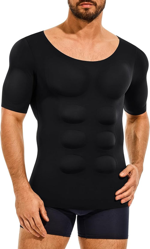 Men’s Padded Muscle Shirt, Chest & Abs Shaper Compression Undershirt