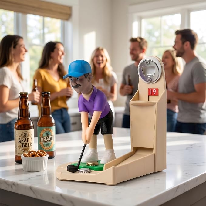 Golfer Bottle Opener with Cap Catcher, Funny Golf Gift for Beer Lovers