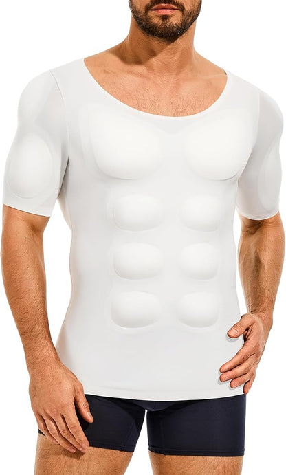 Men’s Padded Muscle Shirt, Chest & Abs Shaper Compression Undershirt