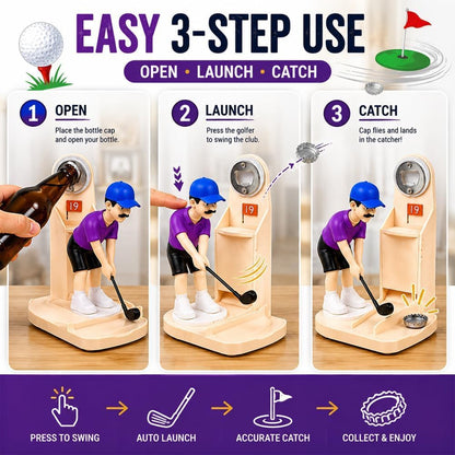 Golfer Bottle Opener with Cap Catcher, Funny Golf Gift for Beer Lovers