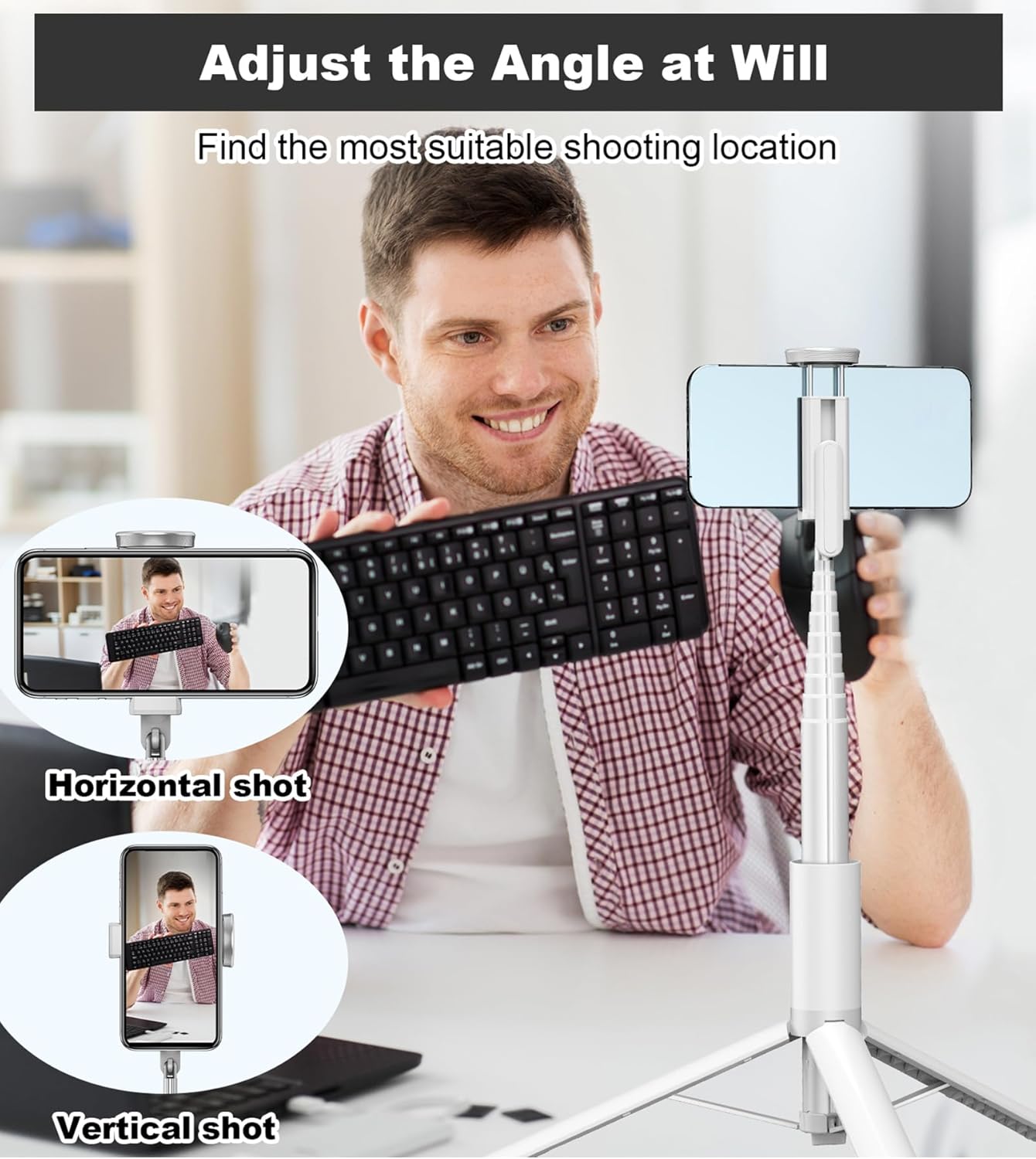 67" Cell Phone Selfie Stick Tripod,Smartphone Stand All-in-1 with Integrated Wireless Remote,Portable,Lightweight,Extendable for iPhone/Android(Black)
