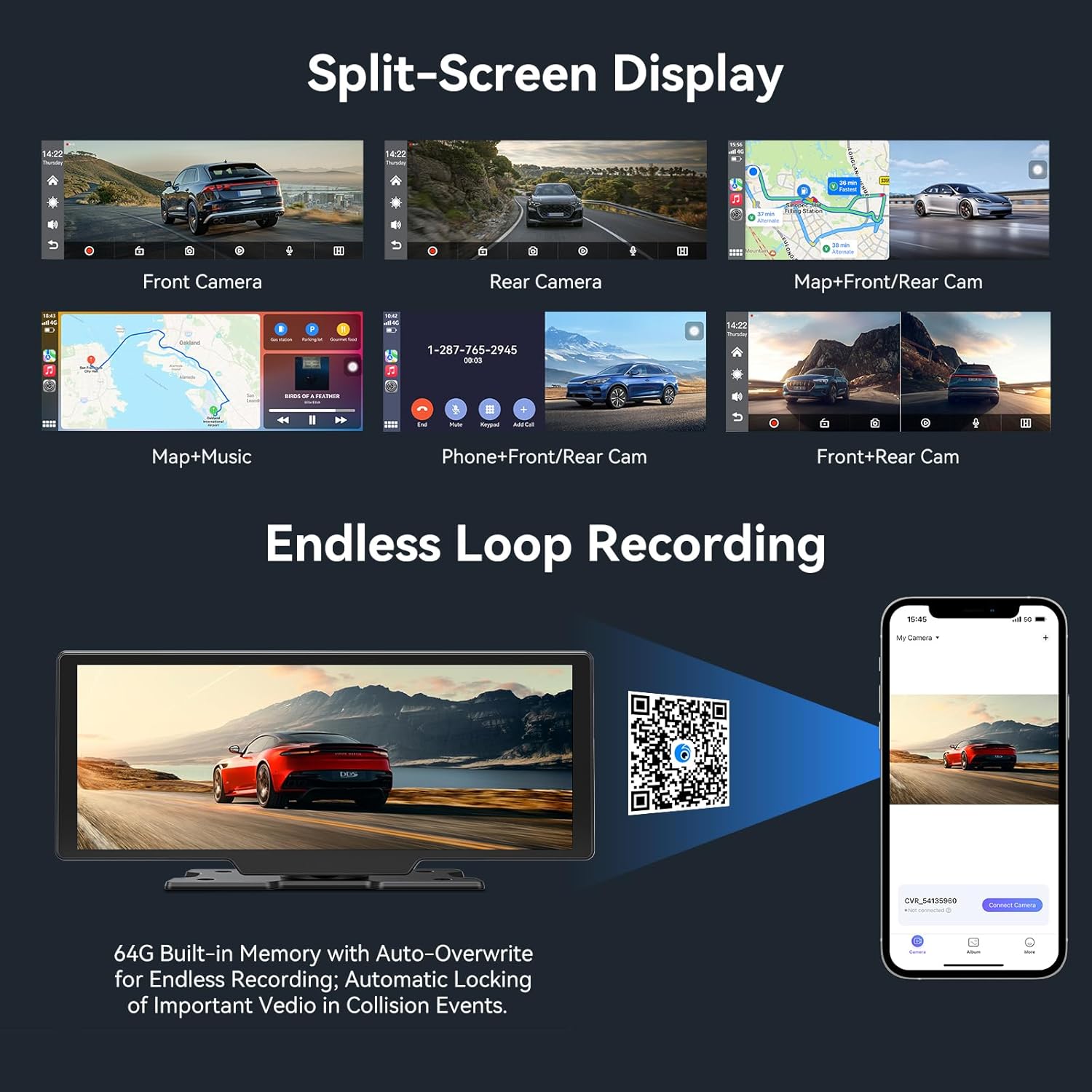 Carvera Smart 10.26" CarPlay & 4K Dual-Dash Cam System