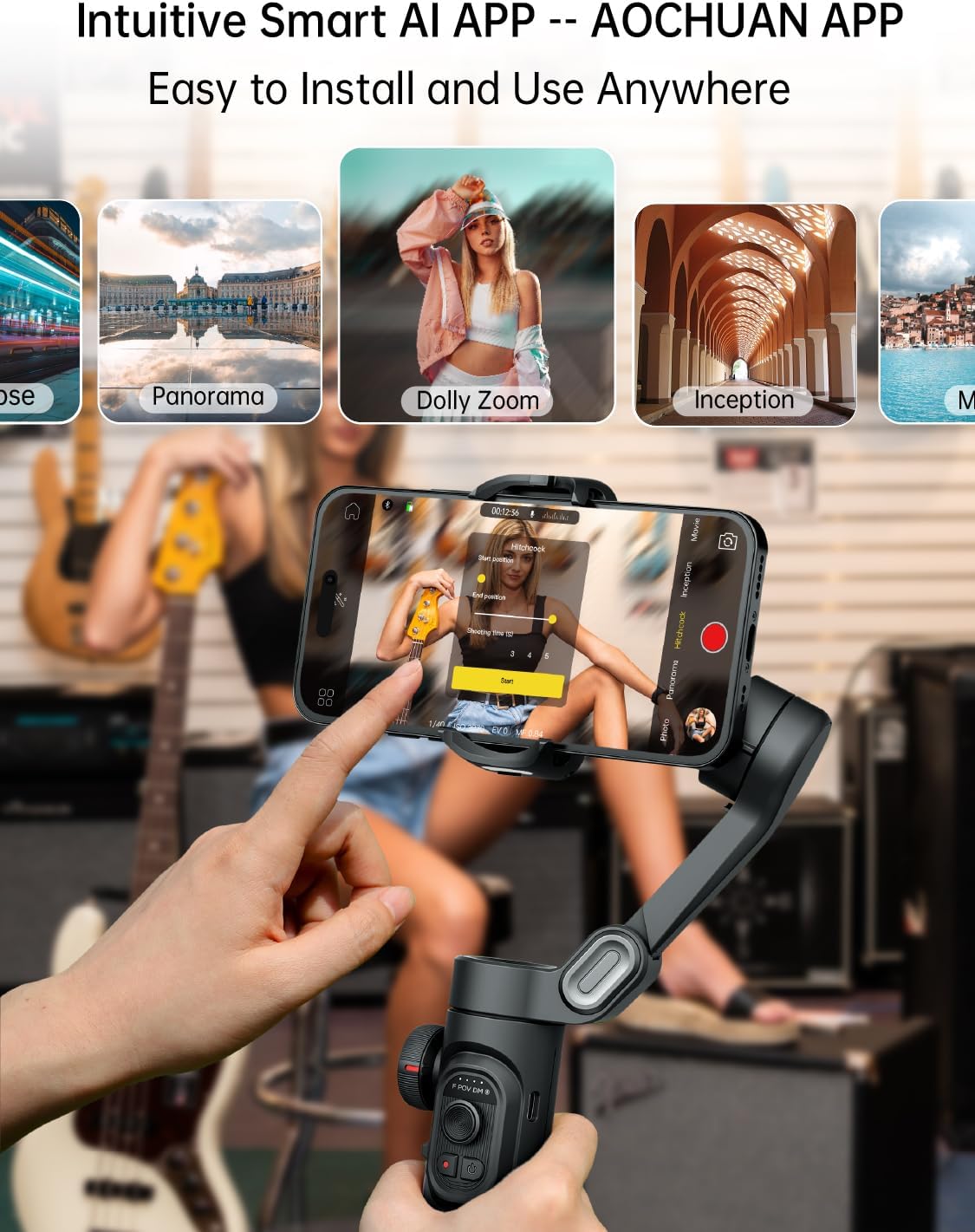 AOCHUAN Smart XE – 3-Axis Foldable Smartphone Gimbal with Gesture Control, Joystick, and AI Face Tracking