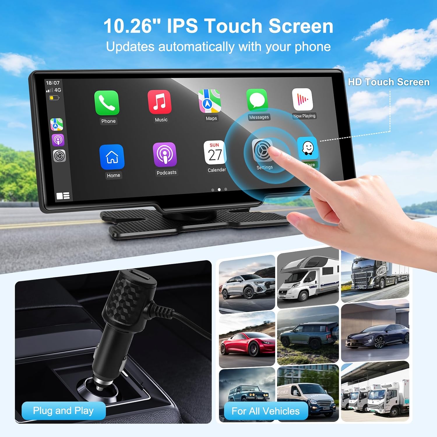 Carvera Smart 10.26" CarPlay & 4K Dual-Dash Cam System