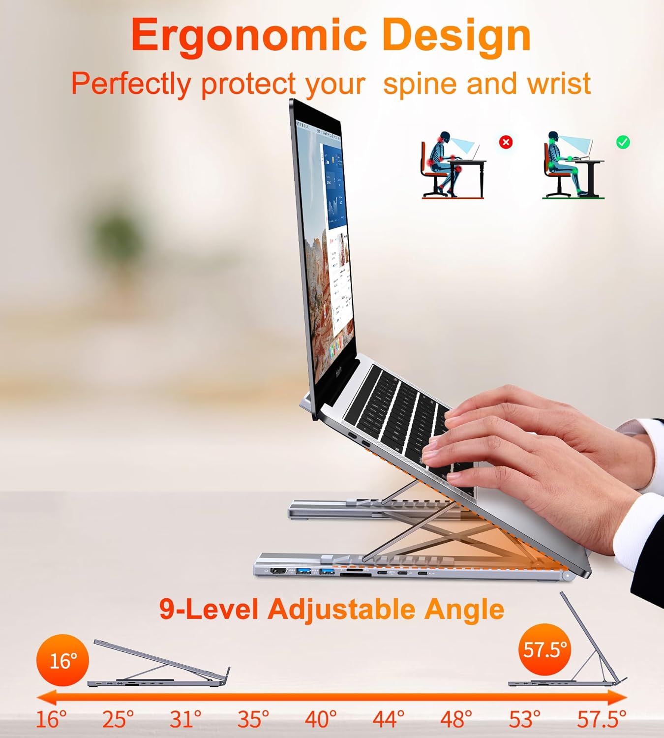 USB-C Docking Station Laptop Stand – 8-in-1 USB-C Hub with 4K HDMI, 100W PD, Dual USB 3.0