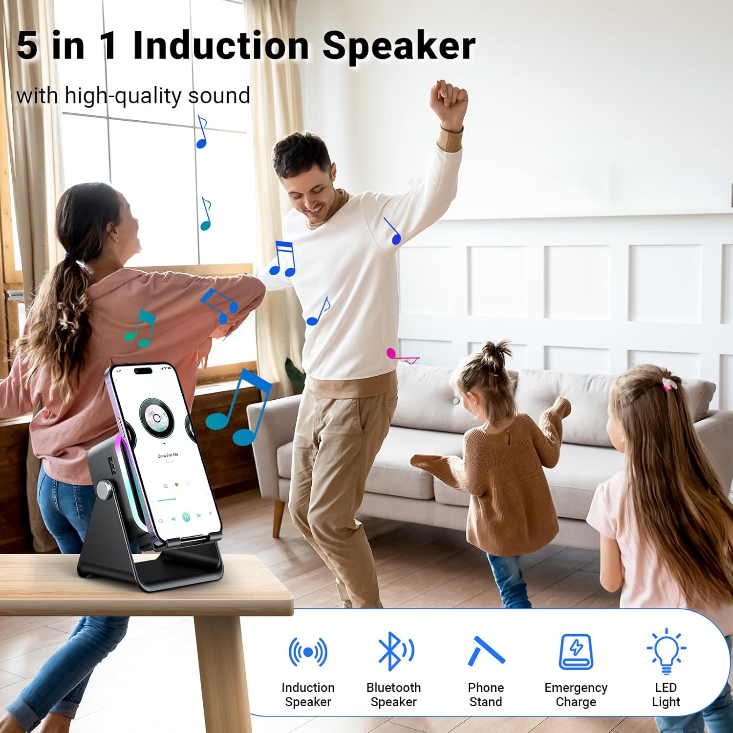 5-in-1 Induction Phone Speaker Stand