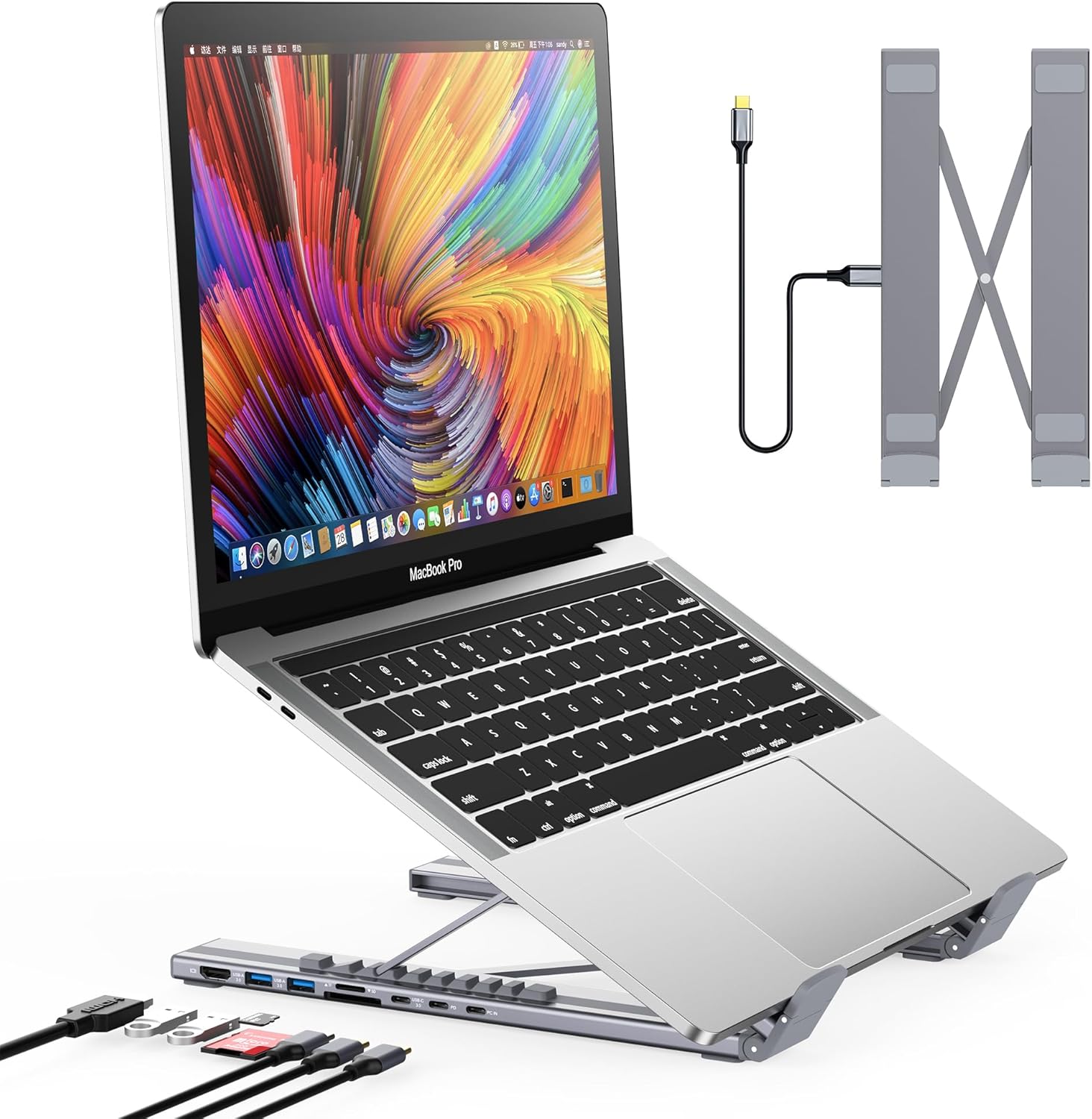 USB-C Docking Station Laptop Stand – 8-in-1 USB-C Hub with 4K HDMI, 100W PD, Dual USB 3.0