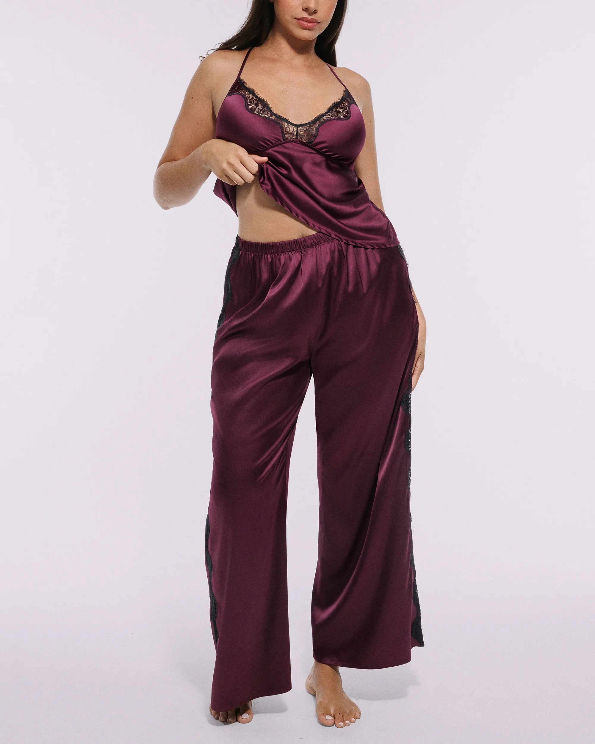 Bare Essentials™ Satin Lace Pajama Pants Set