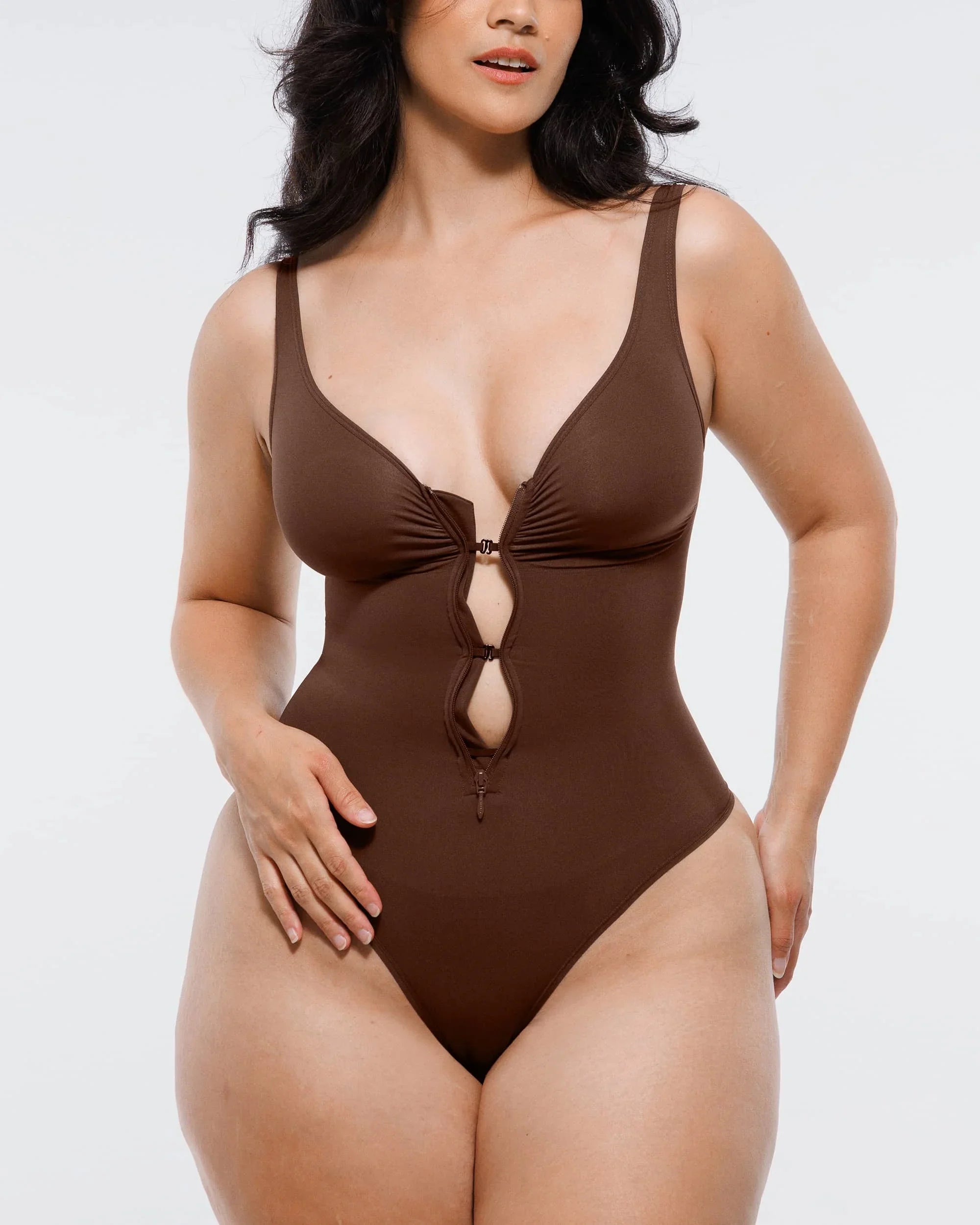 Bare Essentials™ Skin Flow Zipper Front Thong Bodysuit
