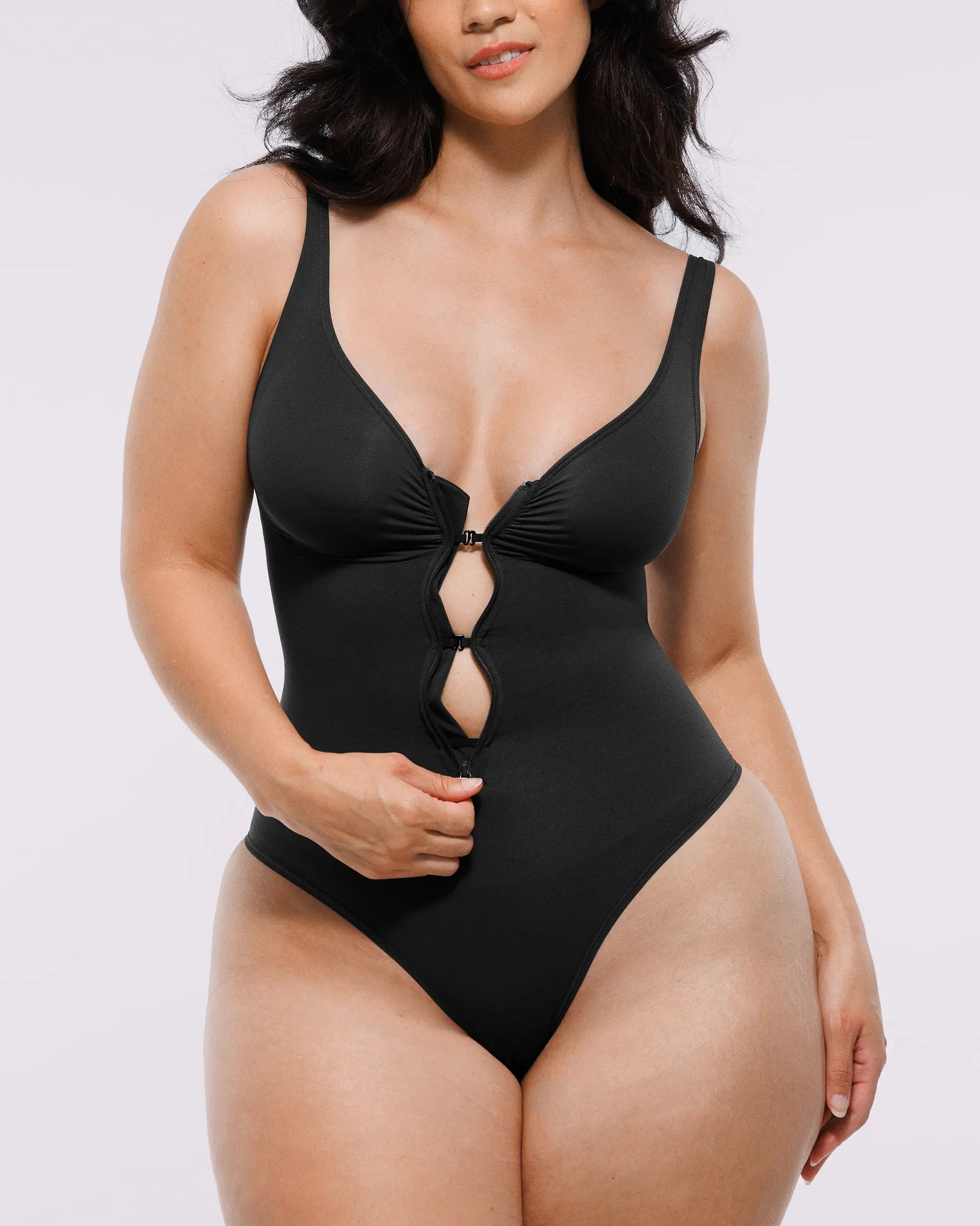 Bare Essentials™ Skin Flow Zipper Front Thong Bodysuit