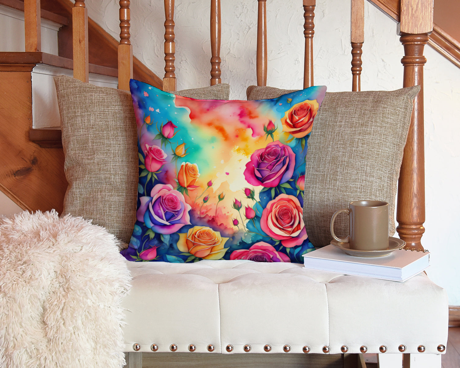 Colorful Roses Throw Pillow-2