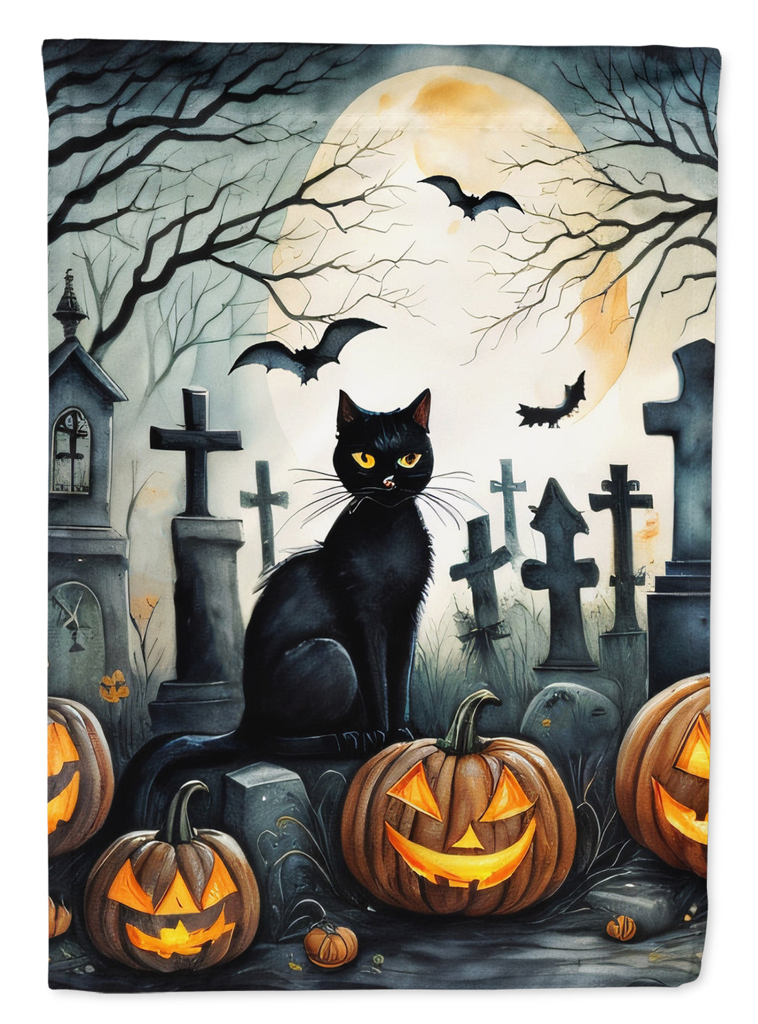Black Cat Spooky Halloween Garden Flag-0