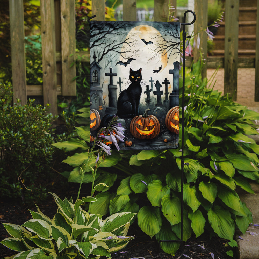 Black Cat Spooky Halloween Garden Flag-1