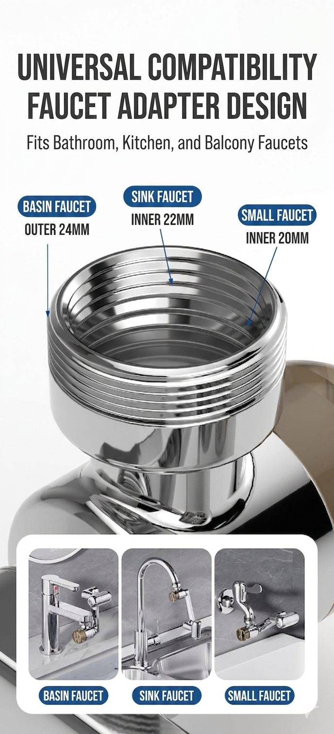 1080° Rotating Faucet Extender with Upward Facial Mist, 4 Water Modes & Built-In Filter