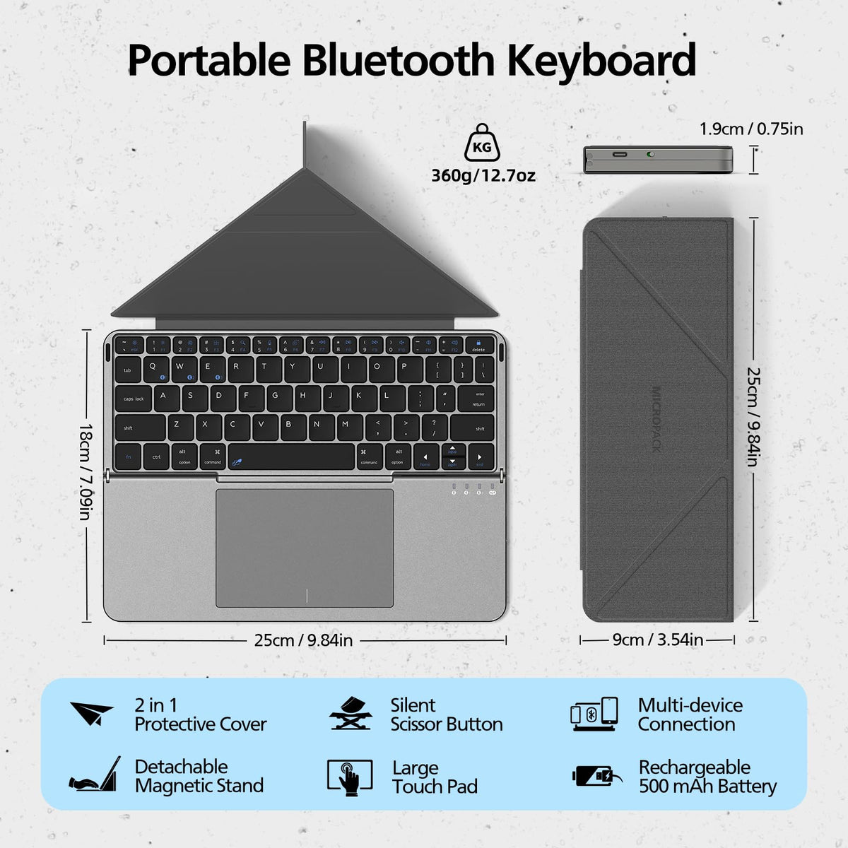 Foldable Bluetooth Keyboard with Touchpad and Stand