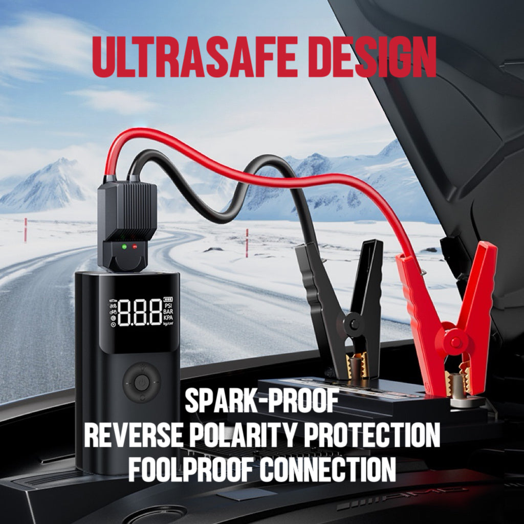12V Portable Jump Starter with Built-In Air Compressor and Smart Safety Protection