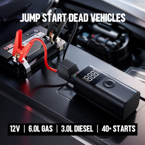 12V Portable Jump Starter with Built-In Air Compressor and Smart Safety Protection