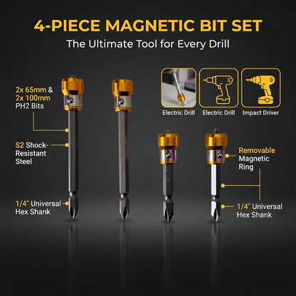 4-Piece PH2 Magnetic Screw-Holding Bit Set