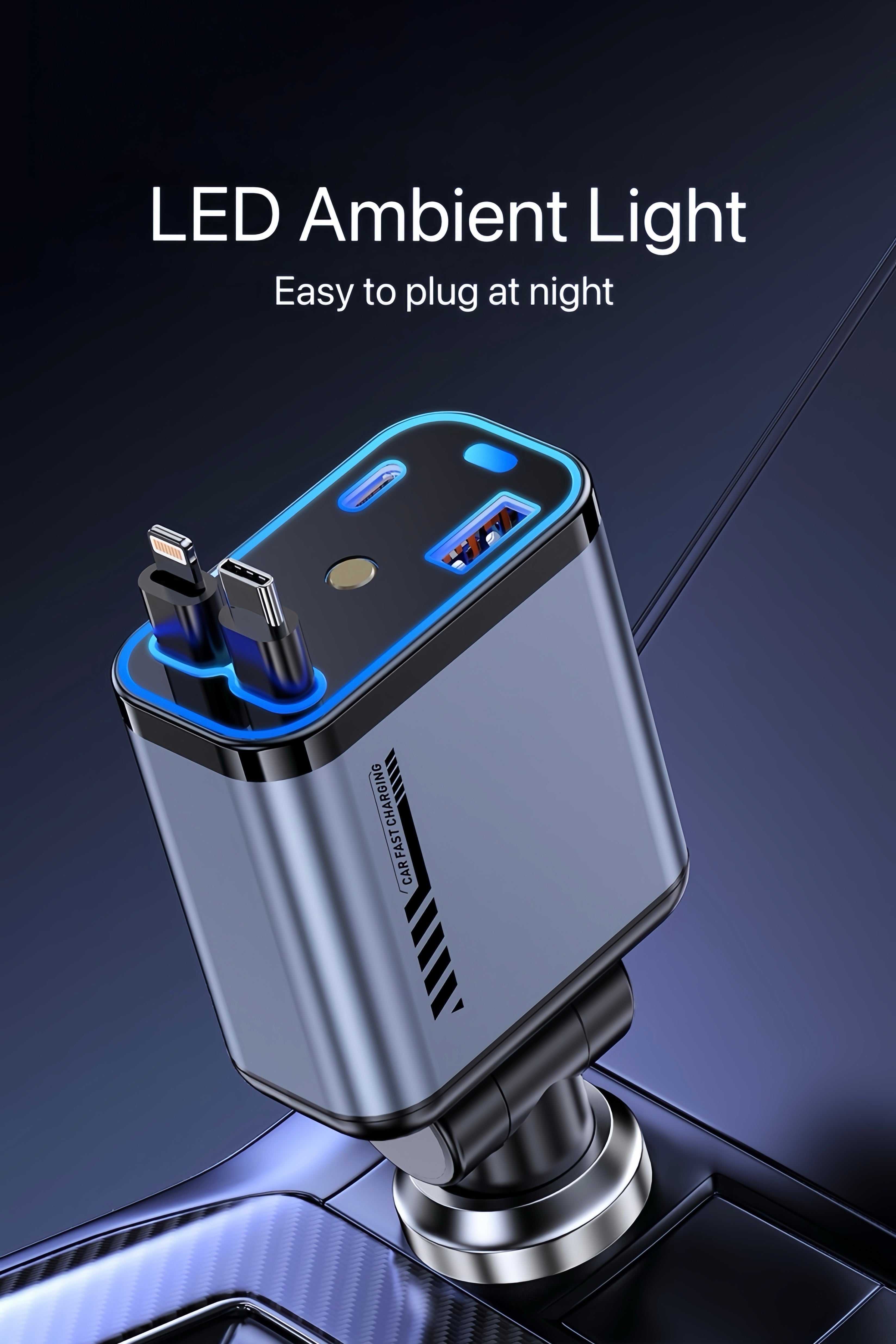 StarCharge 4-in-1 66W Retractable Car Charger with Starry Roof Light