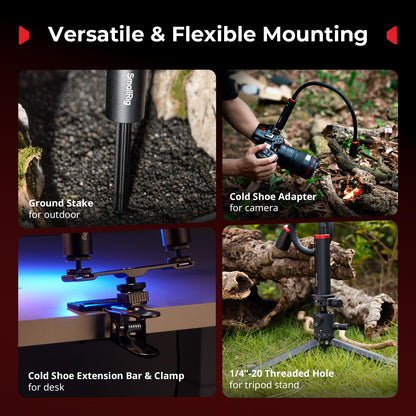 RM 03 Macro Photo LED Light for Mushrooms and Miniatures, 5 Colors CRI95, Flexible Arm, Diffuser