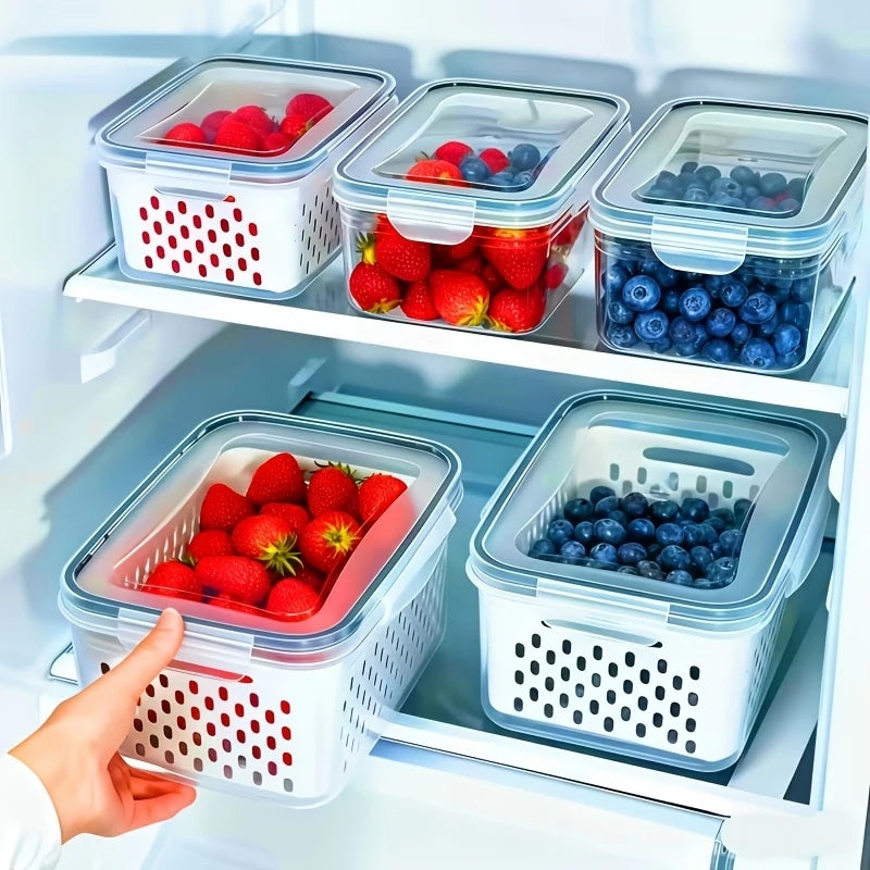 6-piece airtight fridge fruit and vegetable storage container set with drain basket