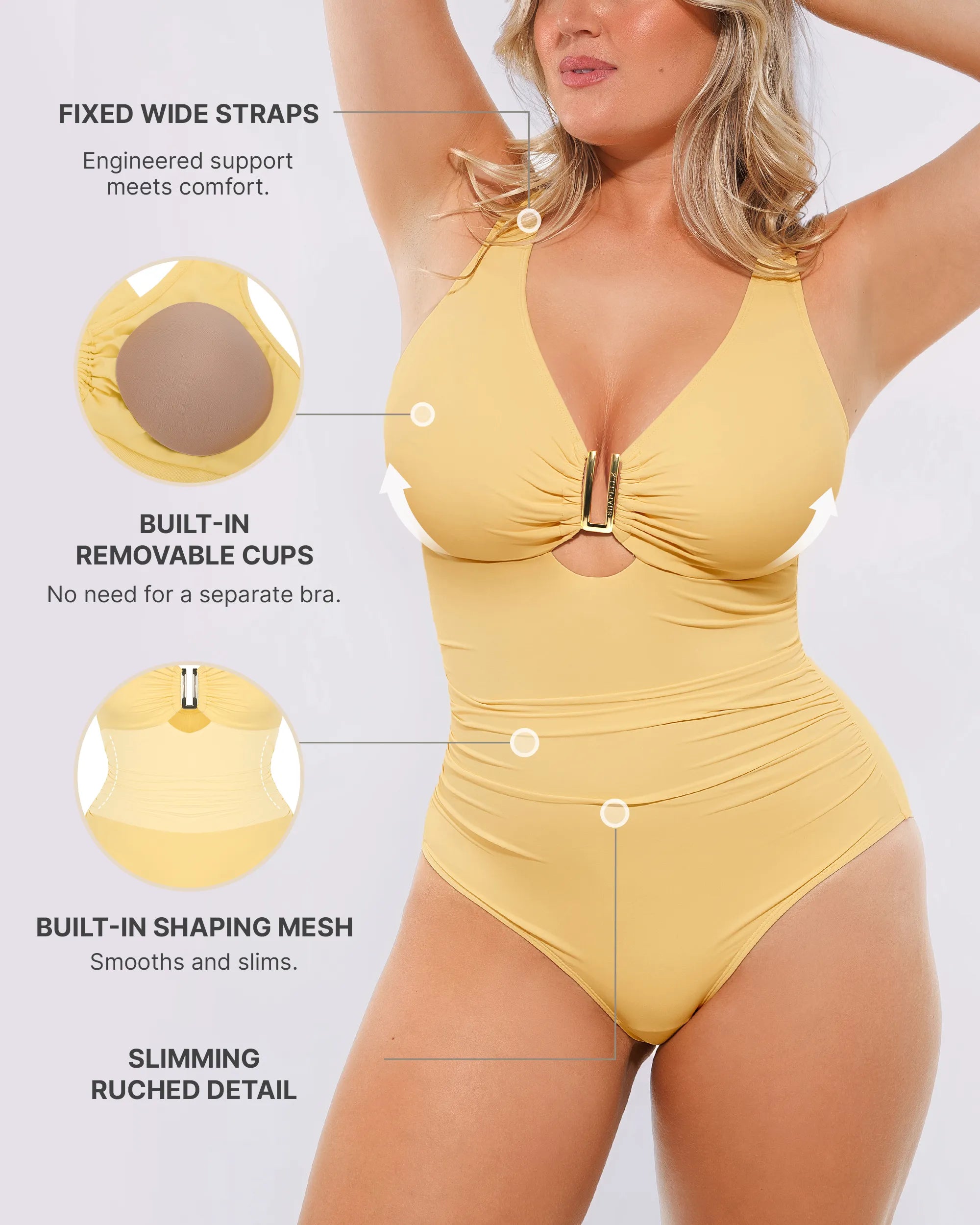 Smart Sculpt™ Ruched U-Wire Cut Out Shaping Swimsuit