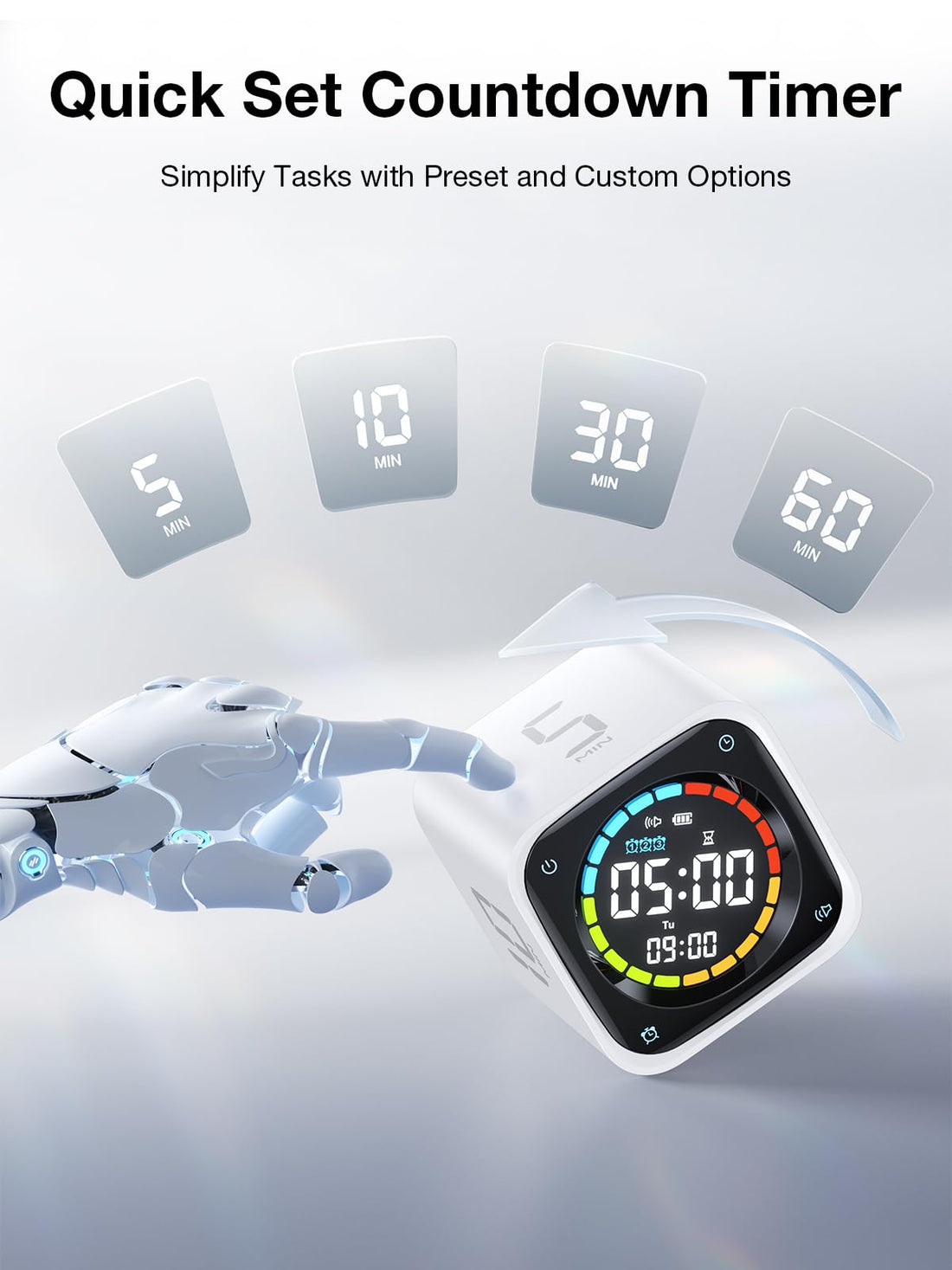 Pomodoro Timer Cube – Smart Focus Timer with Presets, Custom Countdown & Silent Vibration Alerts for Productivity