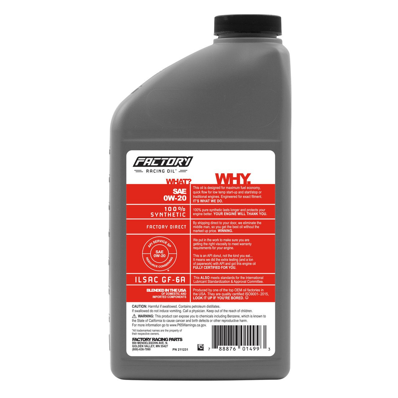 Factory Racing Parts Deluxe Oil Change Kit for Honda Civic 1.8L 2012-2015 0W-20 Full Synthetic - 3.5 Quarts-2