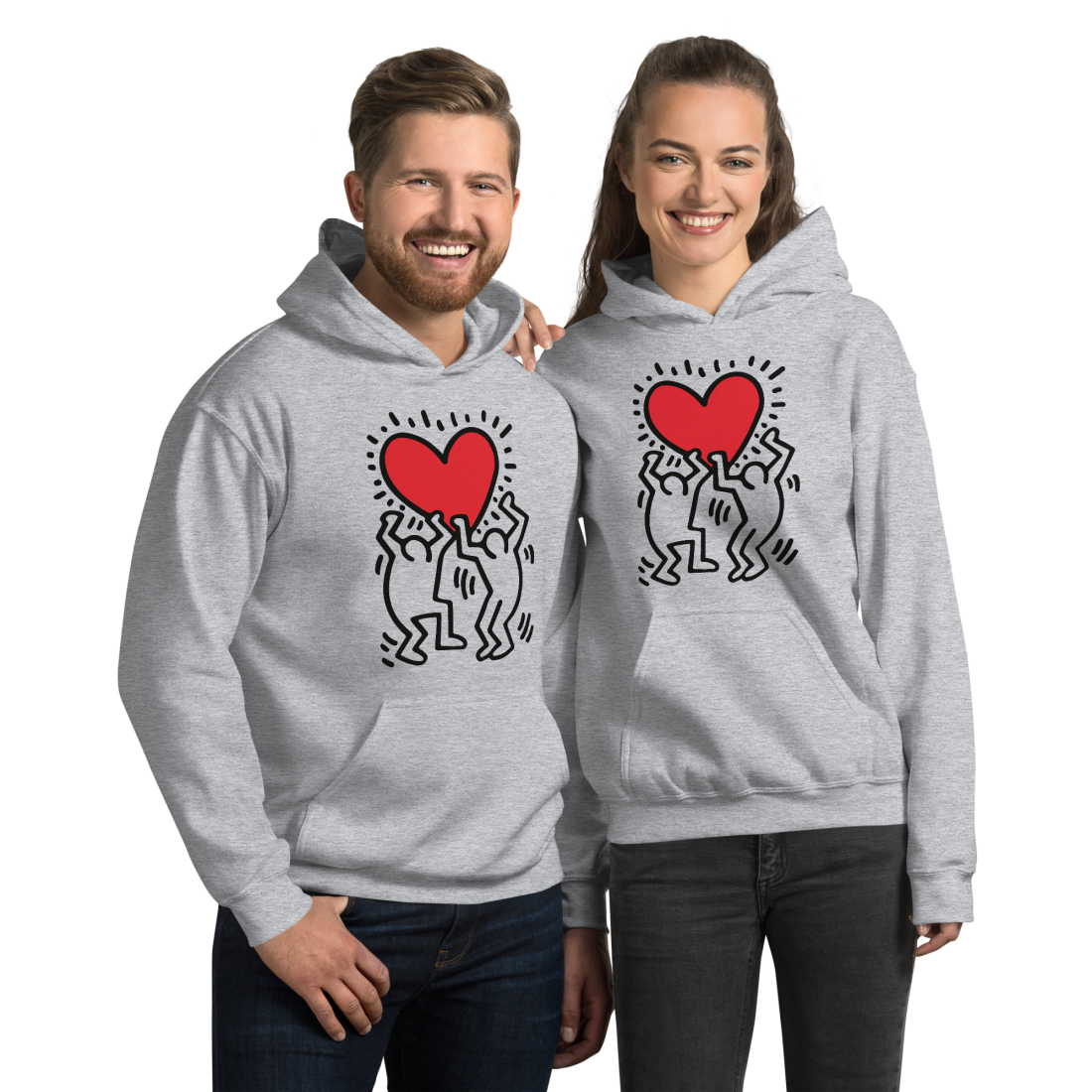 Men Holding Heart Icon, Street Art Hoodie-0