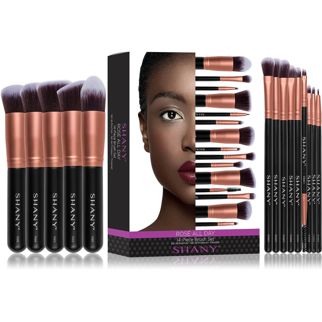 SHANY Makeup Brushes - Rose All Day  - 14-Piece Brush Set – Foundation Powder Concealers Eye Shadows Makeup brushes - Complete Kabuki Makeup Brush Set in Rose Gold - 14 PCS - SHOP ROSE GOLD - BRUSH SETS - ITEM# SH-BR0014-RG